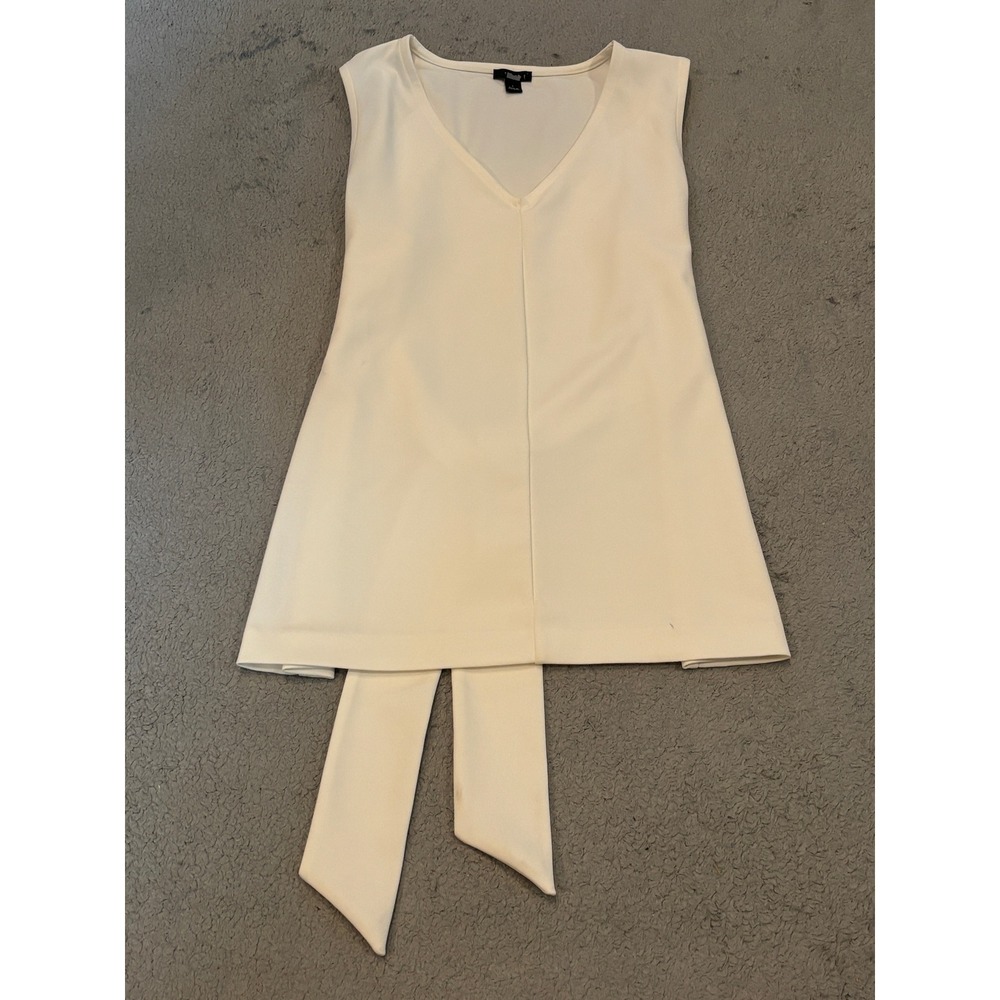 Theory Womens Ivory Sleeveless V-Neck Back Tie Blouse Top Size L